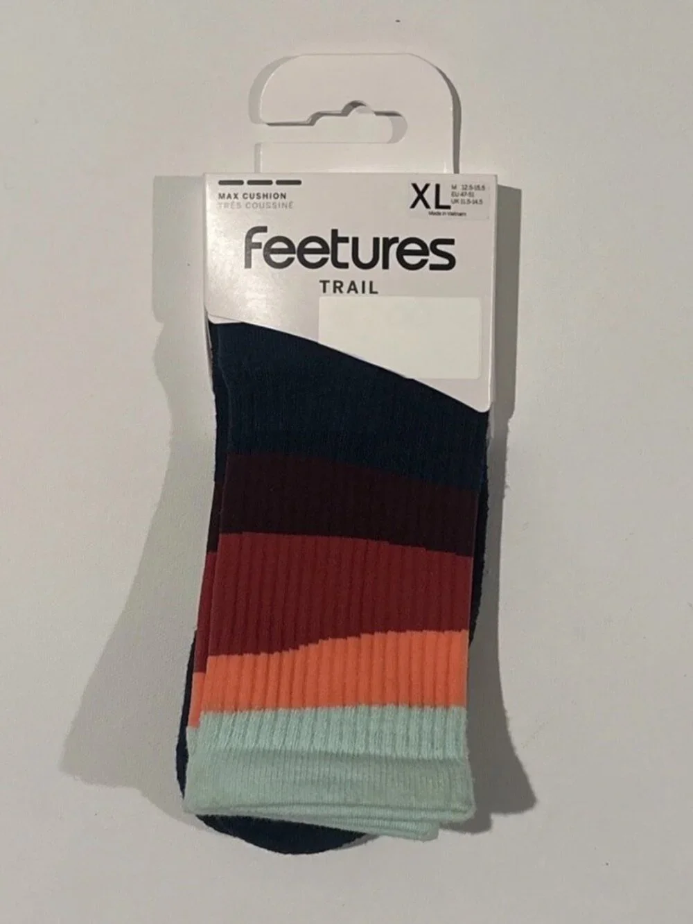 3 Pairs Feetures Socks Trail Max Cushion Mini-Crew Ascent Navy XL - Picture 9 of 11